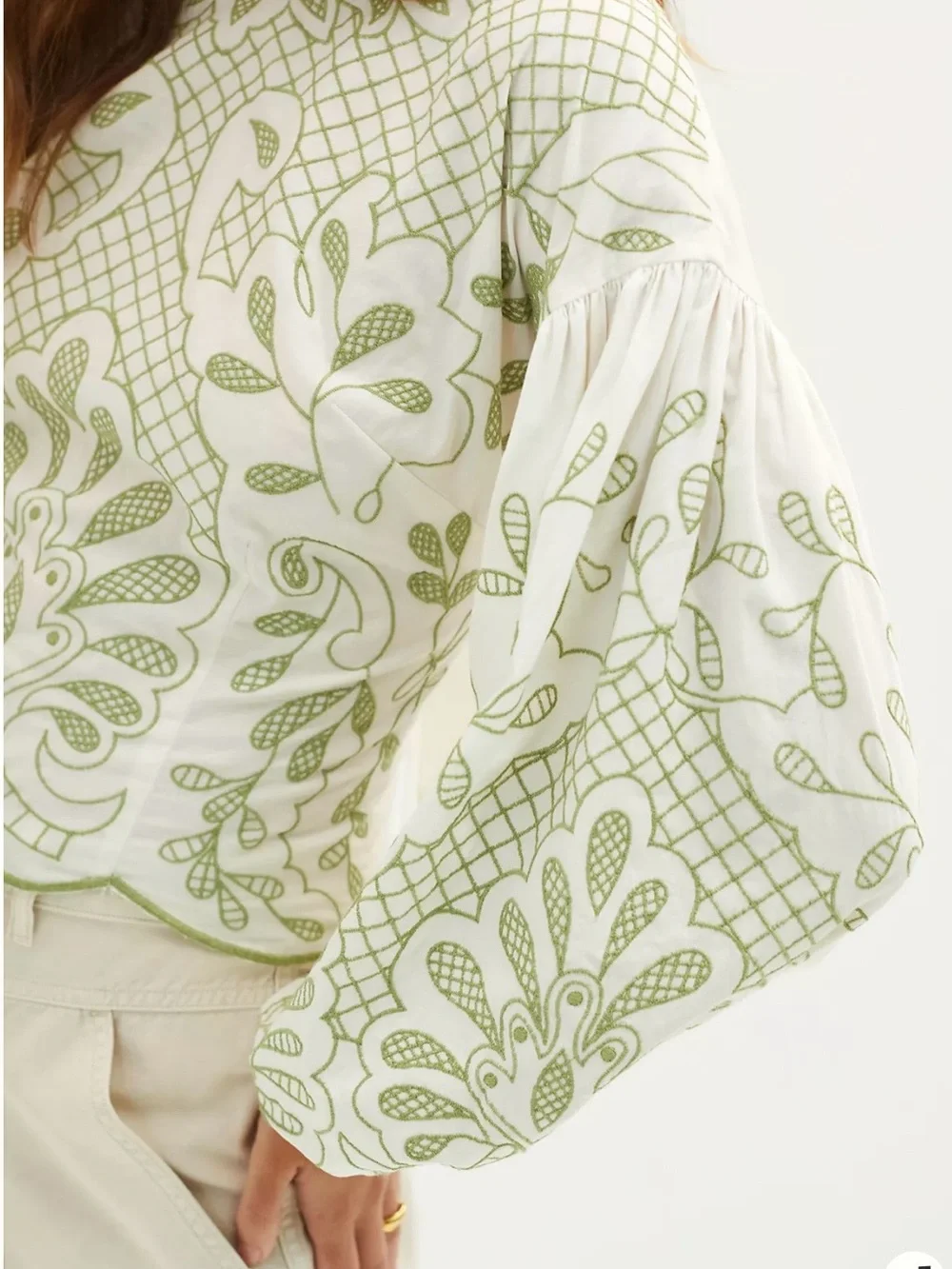 Anthropologie Puff Sleeve Embroidered Blouse Size Large Cottagecore Boho